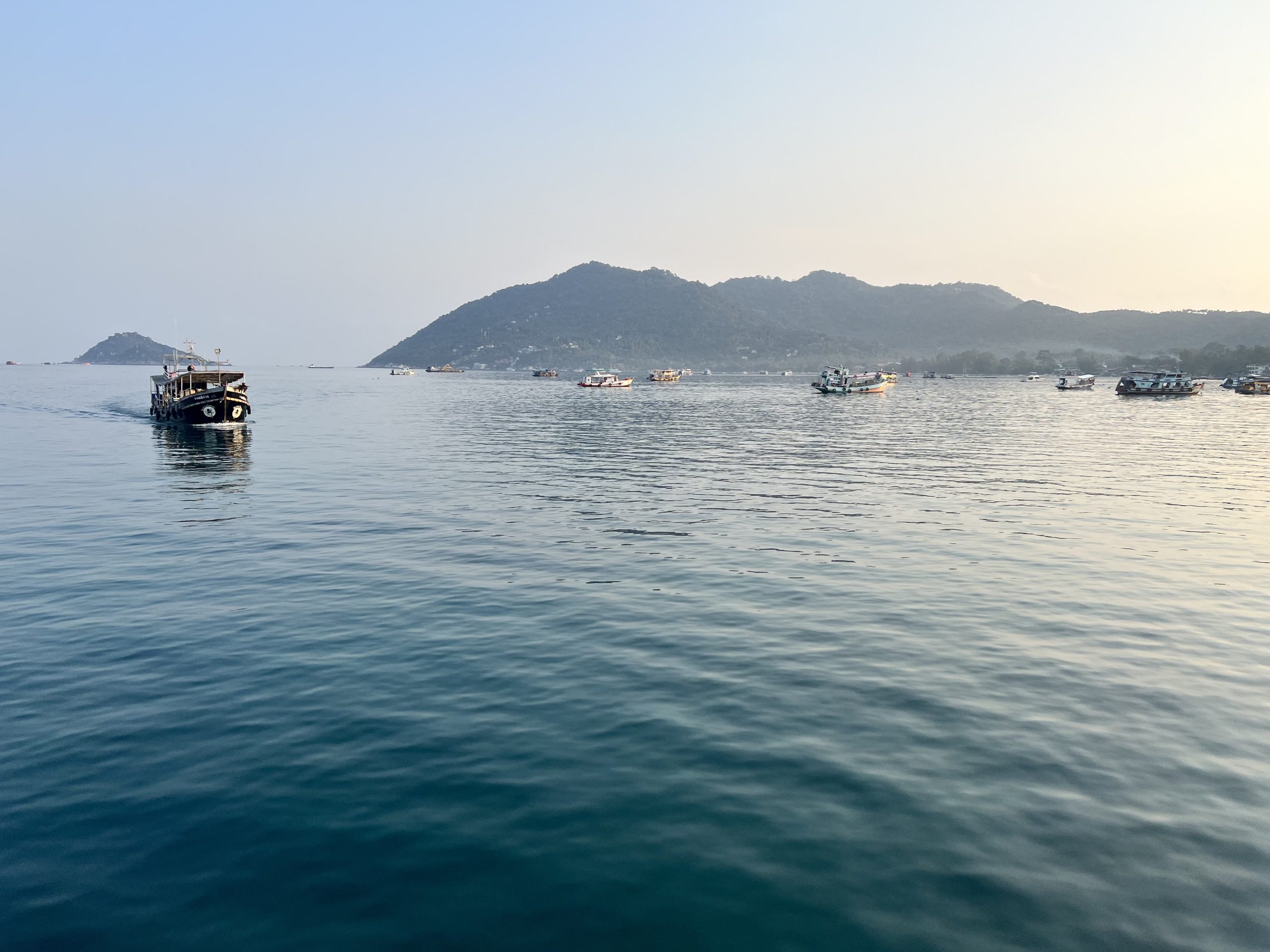 Koh Tao au petit matin depuis un bateau avec une mer calme